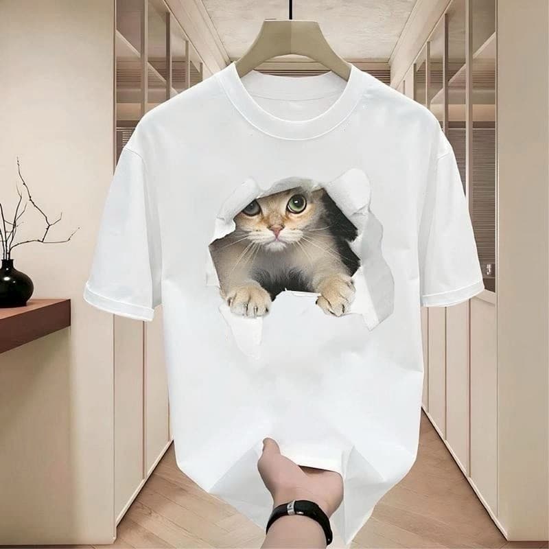 เสื้อยืดแฟชั่นผู้ชาย คอกลม-แขนสั้น สกรีนลายแมว เสื้อแมว oversize t-shirt เสื้อแฟชั่นสุดฮิต โอเวอร์ไซส์คนอ้วน