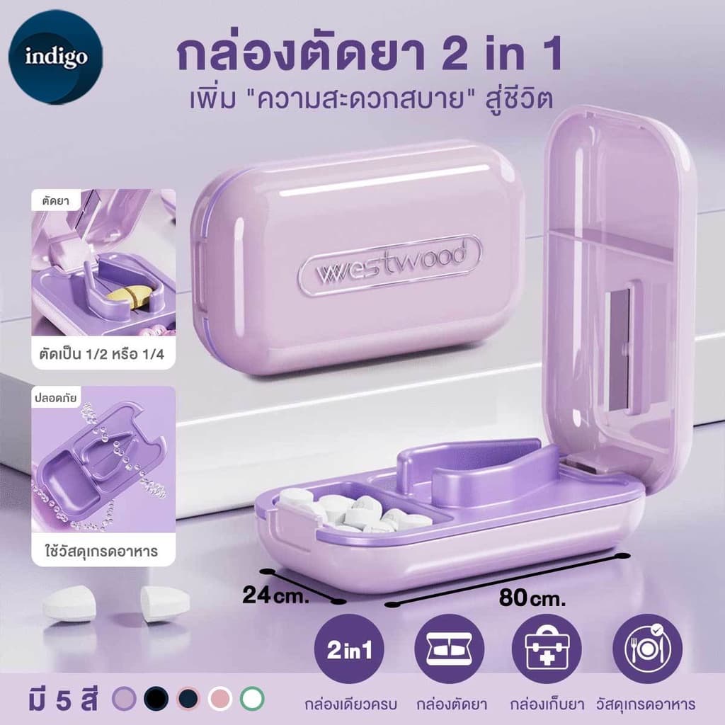ที่ตัดยา กล่องยา ที่ตัดเม็ดยา การออกแบบที่ถอดออกได้ 2 in 1 ถอดออกได้ทําความสะอาดสะดวก รูปที่ 1