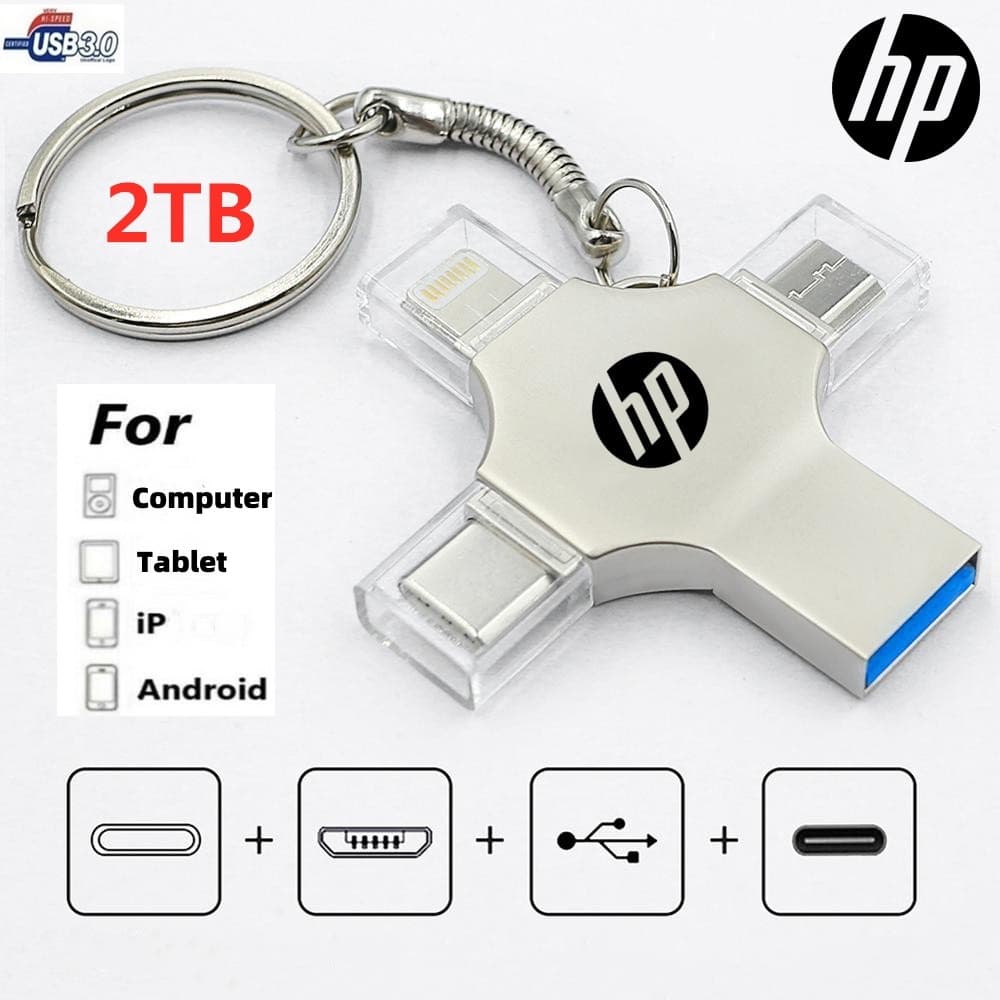 แฟลชไดรฟ์ ความเร็วสูง 3.0 USB 4 in 1 2TB OTG กันน้ํา สําหรับโทรศัพท์ แท็บเล็ต แอนดรอยด์ PC