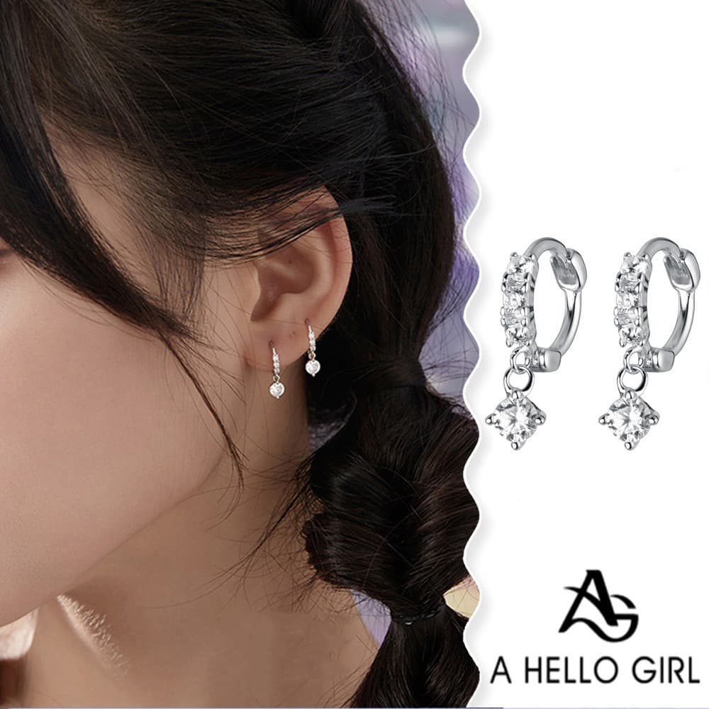 A HELLO GIRL ต่างหูเงิน เกรด S925 จี้รูปลูกโลก ประดับเพชร ขนาดเล็ก สไตล์เกาหลี สําหรับผู้หญิง