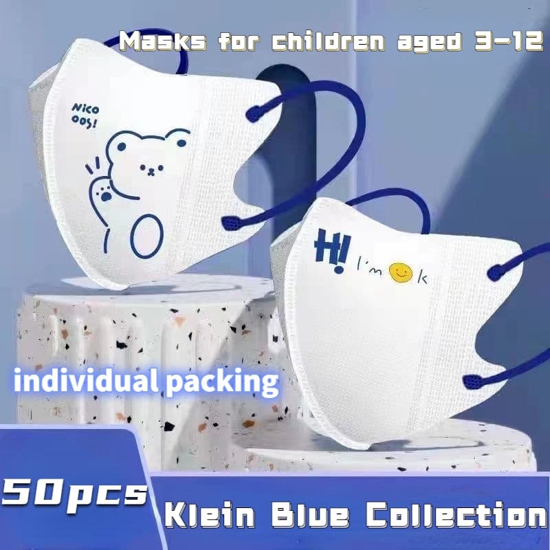 Klein Blue Mask 3D หน้ากากสามมิติ ชายและหญิง สําหรับเด็กอายุ 3-12 ปี 50 ชิ้น