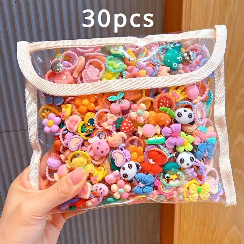 20pcs เชือกผมเด็ก ที่คาดผมสูงแฟชั่นเกาหลี ชิ้นพร้อมลายการ์ตูนน่ารักสําหรับเด็ก ยางรัด