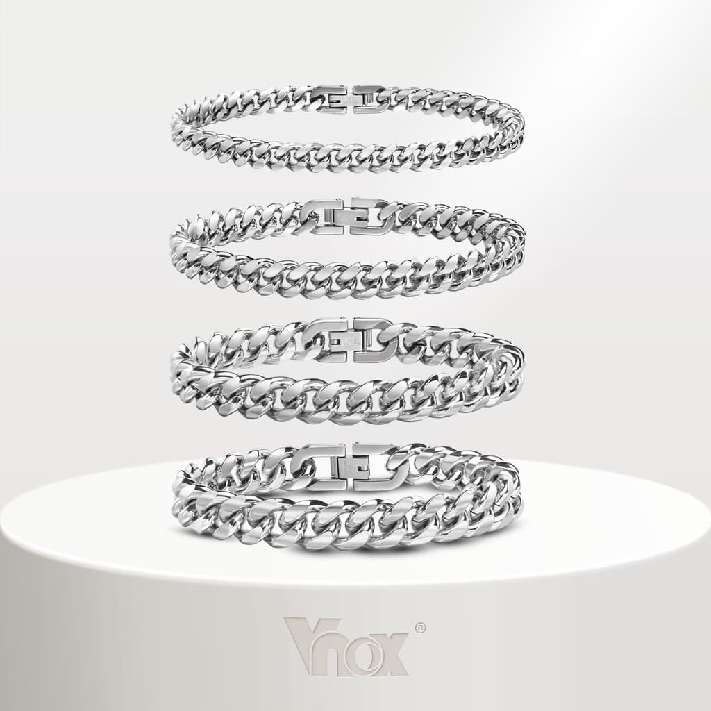 Vnox แฟชั่น 6/8/10/12 มม. ผู้ชาย คิวบา โซ่ สร้อยข้อมือ สเตนเลส แข็ง ไม่ซีดจาง สายรัดข้อมือ ผู้หญิง… รูปที่ 1