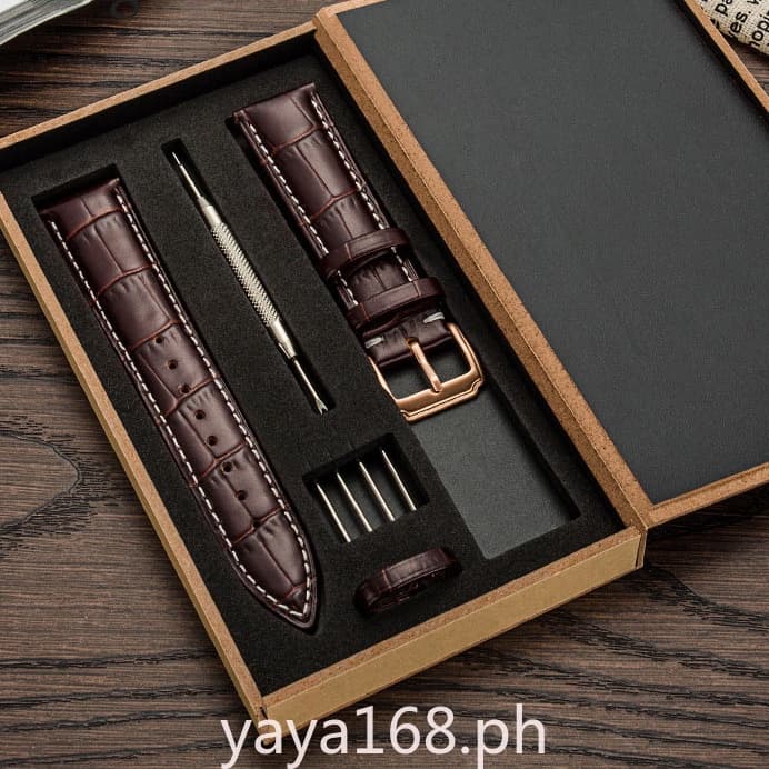 สายนาฬิกาข้อมือหนังแท้ 16 18 19 20 22 มม. กว้าง ผู้ชาย ผู้หญิง แฮนด์เมด สีน้ําตาลเข้ม สีดํา กันน้ํา…