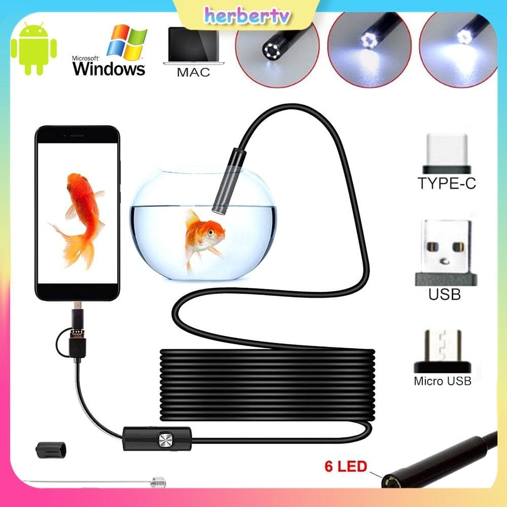 กล้อง Endoscopic อุตสาหกรรม HD Borescope กล้องตรวจสอบกันน้ํา 6 LED สําหรับระบบ Windows โทรศัพท์ Android พร้อม…