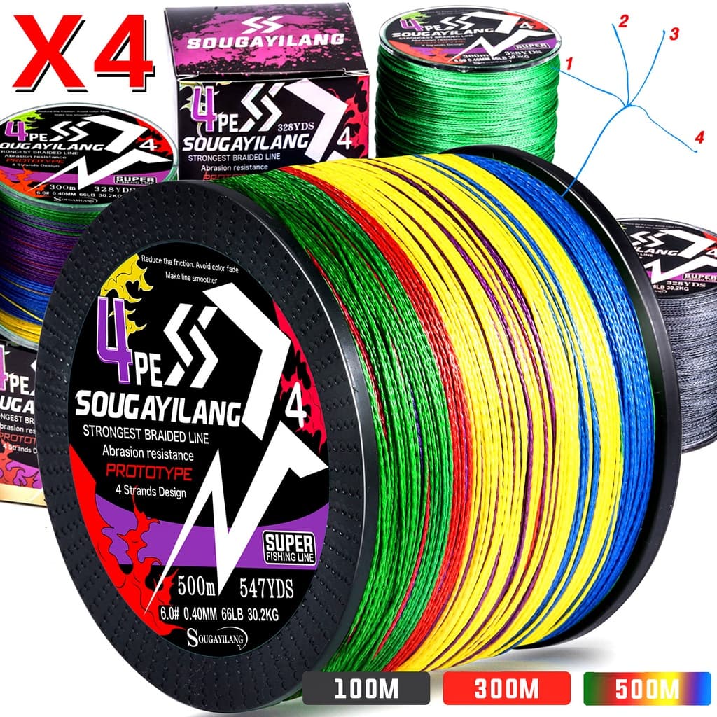 Sougayilang สายตกปลา100/300/500เมตร สายเอ็นตกปลา PE Braided X4 Strand 18LB-66LB…