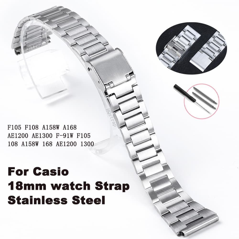 สายนาฬิกาข้อมือ สเตนเลส ขนาดเล็ก 18 มม. แบบเปลี่ยน สําหรับ Casio Watch Band F91W F105 F108 A158W A168 AE1200…