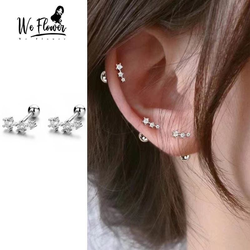 We Flower ต่างหูเม็ดเดี่ยว เงิน 925 จี้รูปดาว ประดับคริสตัล แวววาว สไตล์เกาหลี เครื่องประดับแฟชั่น…