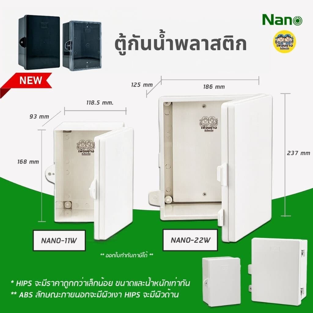NANO ตู้กันน้ํา ตู้พลาสติก 11W 22W ฝาทึบ ฝาใส สีขาว สีดํา ตู้ไฟ กันฝน นาโน