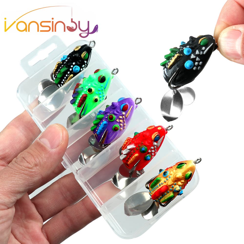 5 ชิ้นชนิดบรรจุกล่อง 3.5 ซม./5.4g Fishing Soft Frog Lure Mini Soft Lure Double Hook Top Water รูปที่ 1