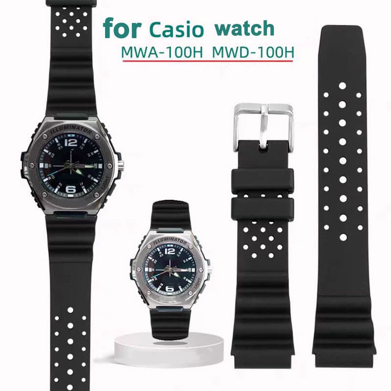 สายนาฬิกาพลาสติก 18 มม.20 มม.22 มม.สําหรับ Casio MWA-100H MWD-100H นาฬิกาอิเล็กทรอนิกส์ยางซิลิโคนนาฬิกากันน้ํา…