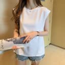 เสื้อแขนกุด สีพื้น คอกลม ทรงหลวม เสื้อกล้าม สไตล์เกาหลี ใส่ได้ทั้งผู้ชายและผู้หญิง OP2800