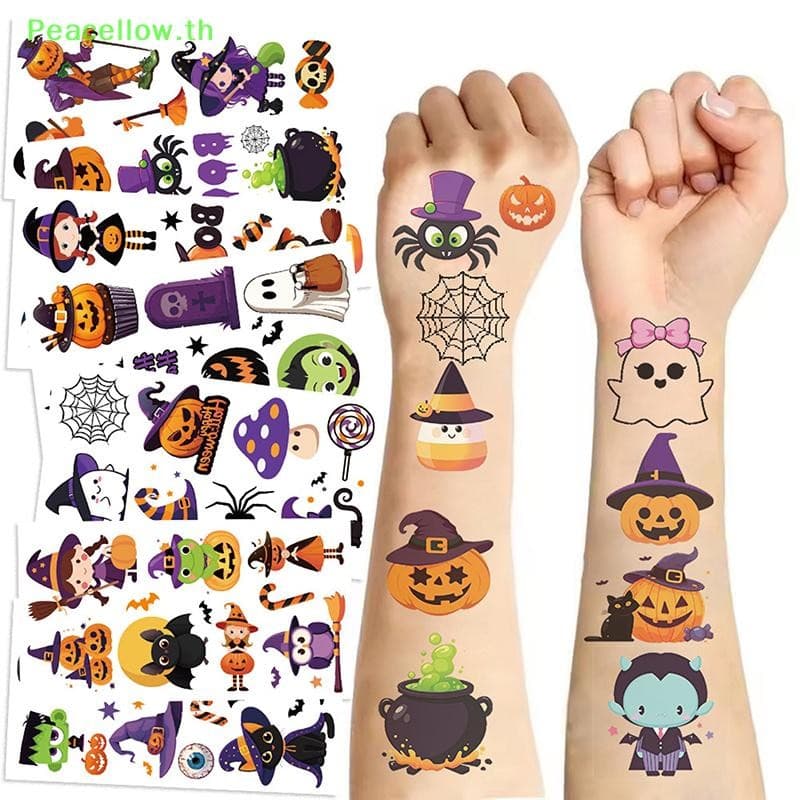 Peacellow 10 แผ่นเด็กของขวัญฮาโลวีนฟักทอง Tattoo สติกเกอร์ชั่วคราวปลอม Tattoo แขนมือ Body Waterdichte…
