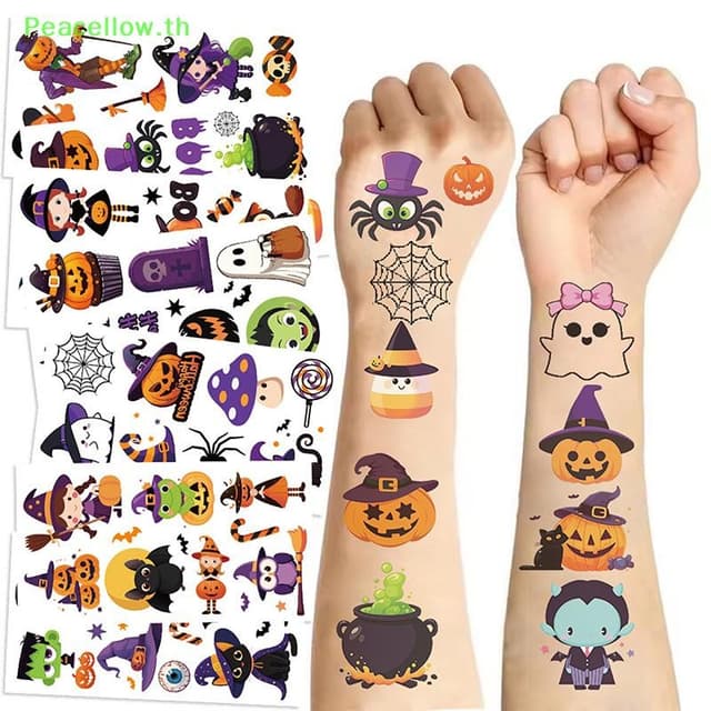 Peacellow 10 แผ่นเด็กของขวัญฮาโลวีนฟักทอง Tattoo สติกเกอร์ชั่วคราวปลอม Tattoo แขนมือ Body Waterdichte…