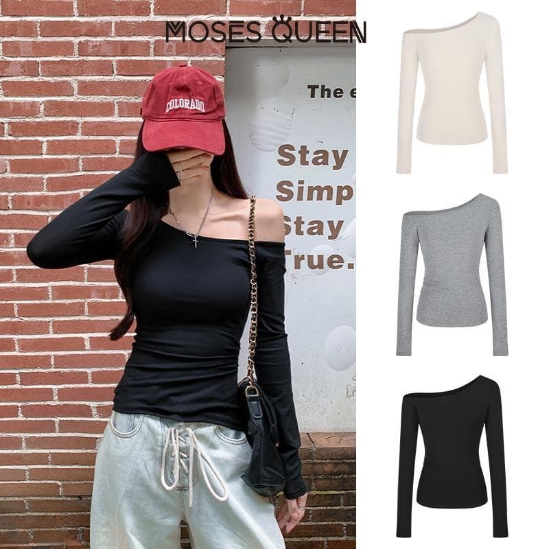 < MOSESQUEEN > เสื้อผ้าสตรีแบบไม่ต้องขยับแขนยาว คอเป็นวงใหญ่ ดีไซน์เรียบง่าย เหมาะสําหรับทุกโอกาส ใส่สบาย…