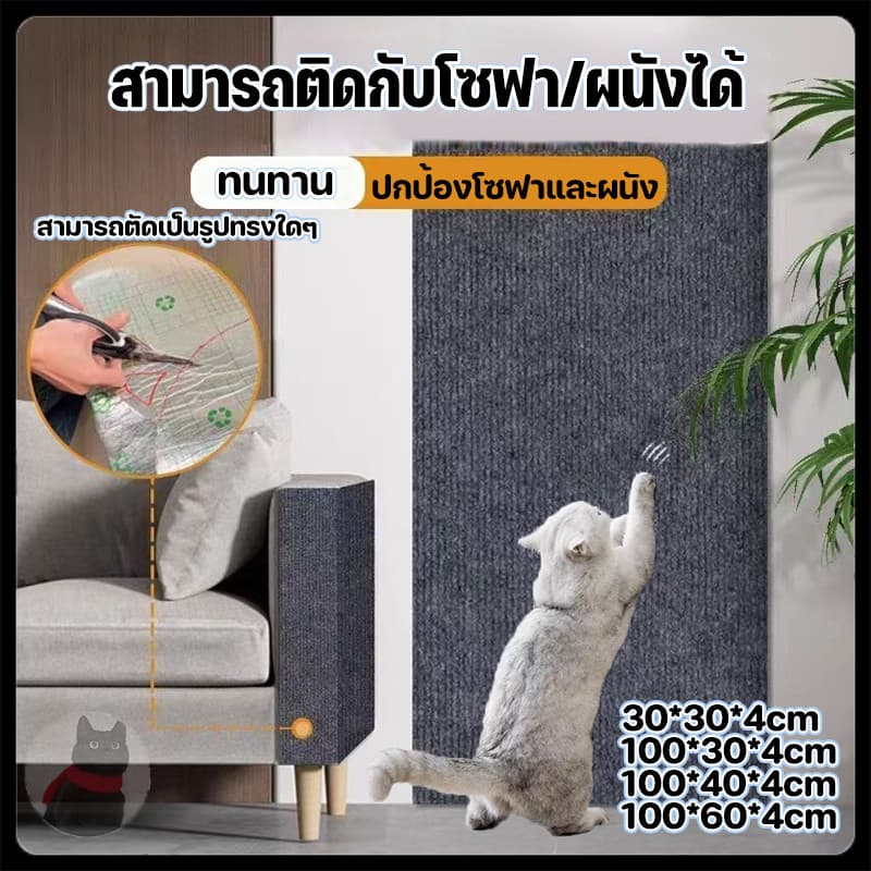 พรมลับเล็บแมว ที่ฝนเล็บ มีกาวในตัว กันรอยข่วนได้ดี แผ่นแมวปีน ที่ลับเล็บแมว แผ่นกันข่วน ที่กันแมวข่วน ถนอมโซฟา