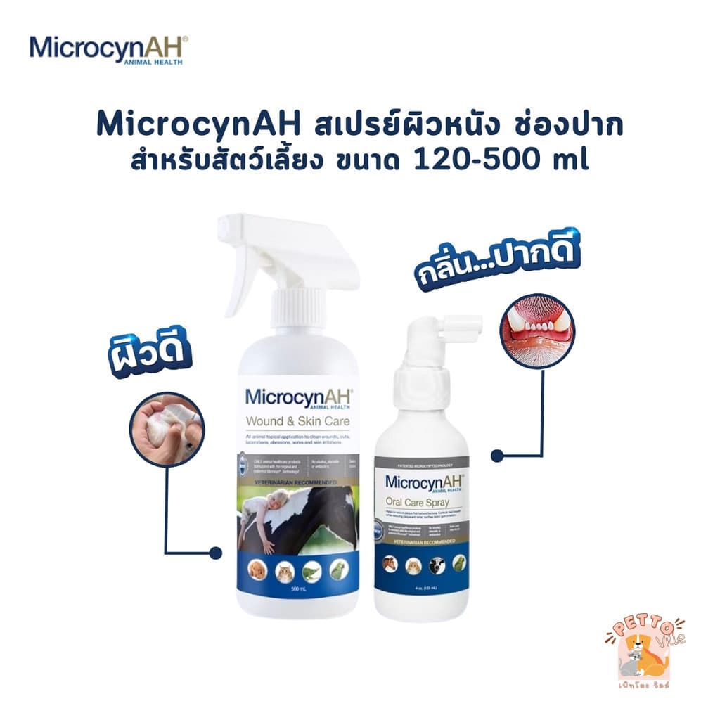 MicrocynAH ไมโครซิน สเปรย์พ่นแผล พ่นปาก สําหรับสัตว์ทุกชนิด ขนาด 120-500 ml