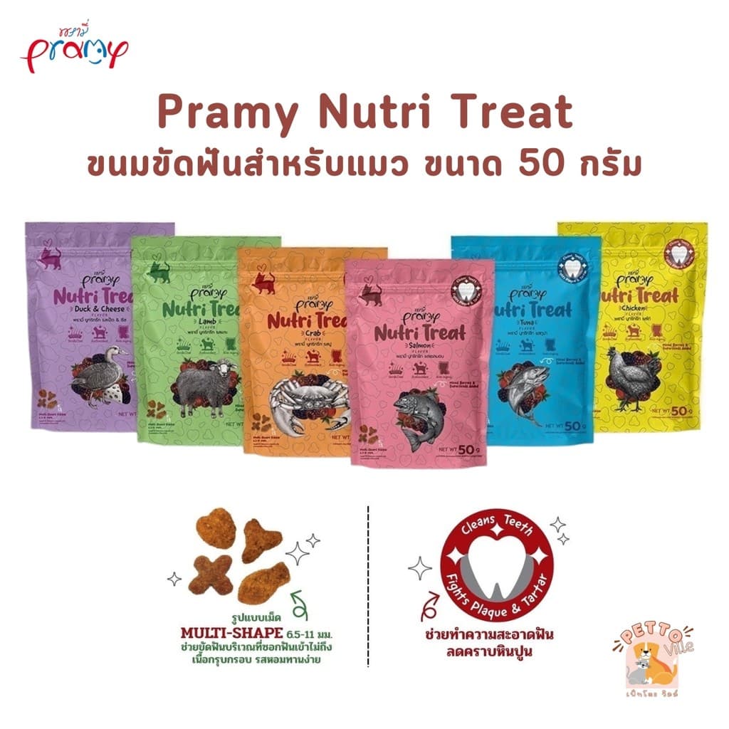 ใหม่!! ขนมขัดฟันแมว ขนมแมว Pramy Nutri Treat หอม ทานง่าย 50g