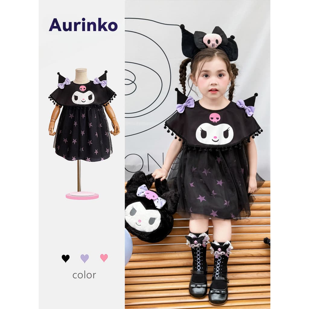 🧸 ส่งจากไทย🧸ชุดเด็กผู้หญิง Kuromi เดรสเจ้าหญิง 1-8ปี ผ้าฝ้ายแขนสั้น ลายการ์ตูน สไตล์เกาหลี…