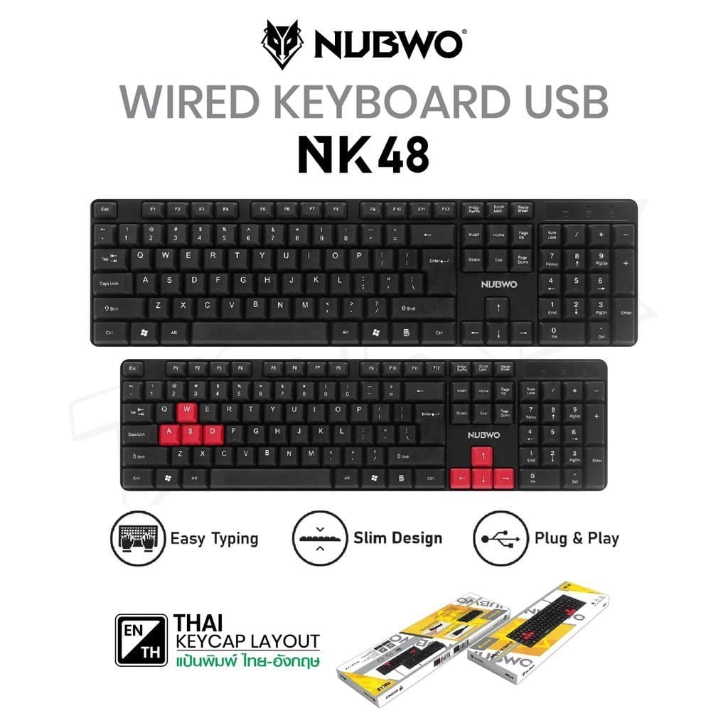 คีย์บอร์ด มีสาย NUBWO NK-48 ภาษาไทย+อังกฤษ Keyboard USB เหมาะสําหรับทํางาน หรือเล่นเกม ปุ่มชัด สีชัด