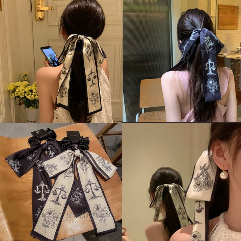 ยาวพู ่ สไตล ์ จีนพิมพ ์ ผมผูกเชือกผม Scrunchies ยางผมหางม ้ าอุปกรณ ์ เสริมสําหรับสาวน ่ ารัก