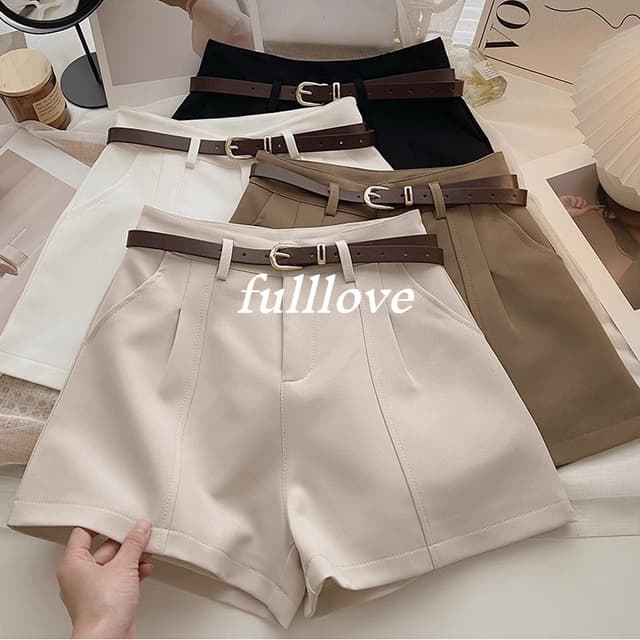 Fulllove กางเกงขาสั้นเอวสูง เสื้อผ้าผู้หญิง เวอร์ชันเกาหลี แฟชั่น รูปตัวหนึ่ง สีทึบ ขนาดใหญ่ ชุดสูท