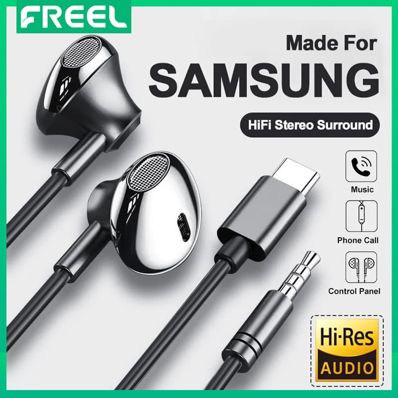 Usb Type C หูฟัง HiFi Bass ระบบควบคุมระดับเสียง Mic 3.5 มม.หูฟังแบบมีสายสําหรับ Galaxy S24 S23 S22 S21 Ultra…