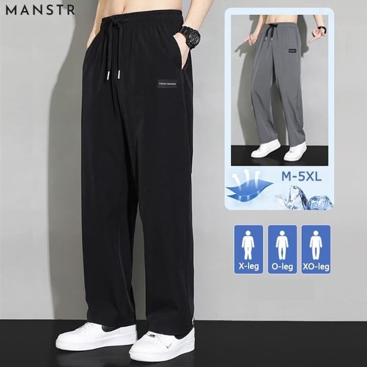 MANSTR ใหม่ กางเกงวอร์มขากว้าง ผ้าเรยอน ยืดหยุ่น ทรงหลวม สีดํา สีเทาเข้ม แฟชั่นฤดูร้อน สําหรับผู้ชาย ไซซ์…