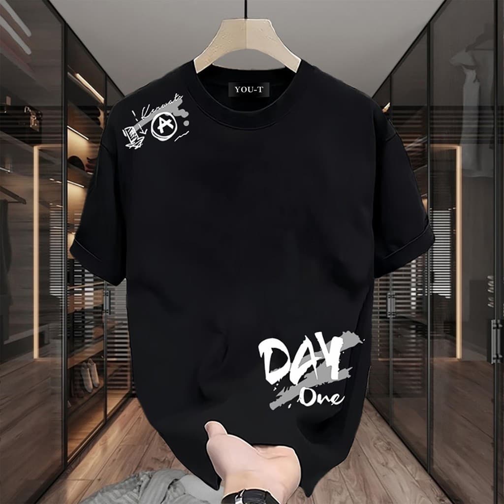 Basi💥เสื้อยืด oversize unisex สตรีทแฟชั่น โคตรนุ่ม เสื้อ cotton 100% ไม่หดตัวลาย เสื้อไม่ยับ ลาย "DAY ONE"