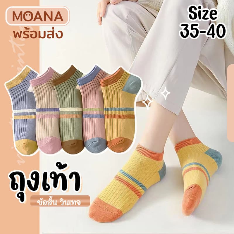 ถุงเท้า 5 คู่ ข้อสั้น ลายวินเทจ ไล่โทน สวยน่ารัก สดใส ใส่ได้ทุกวัน เนื้อผ้านุ่ม แฟชั่น