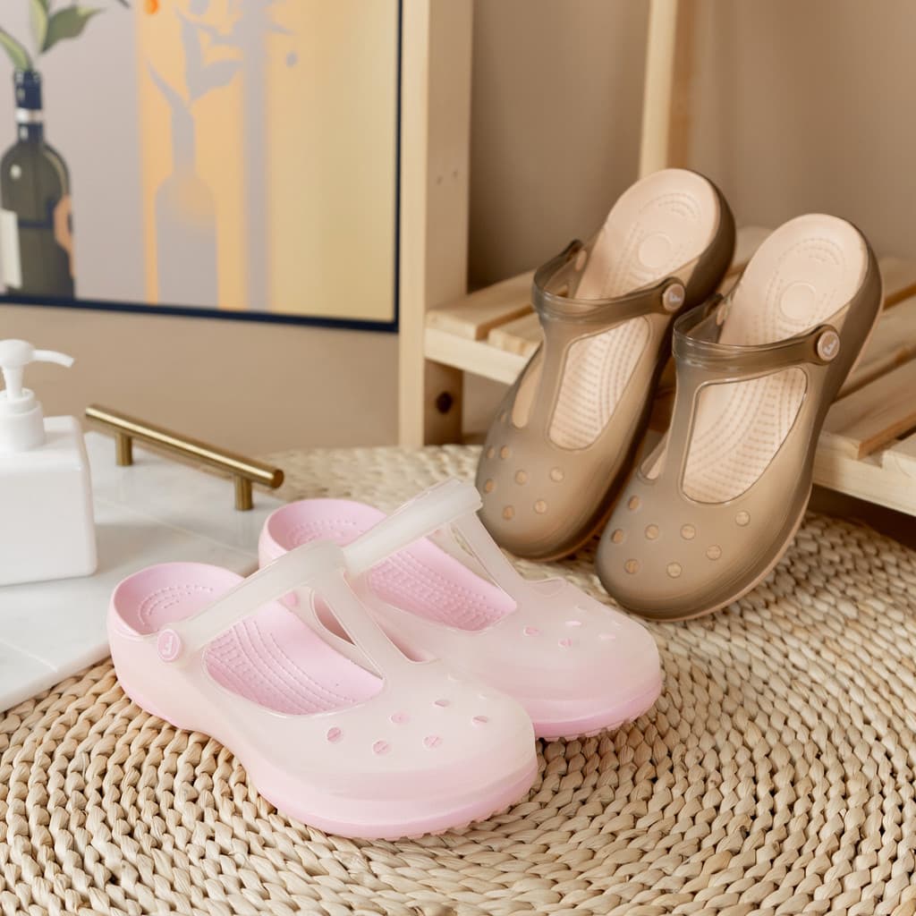 Mary Jane Hole Shoes รองเท้าชายหาดผู้หญิง EVA Sole เพิ่มความสูงกันลื่นเป็นมิตรกับสิ่งแวดล้อมรองเท้าแตะเยลลี่ไม…