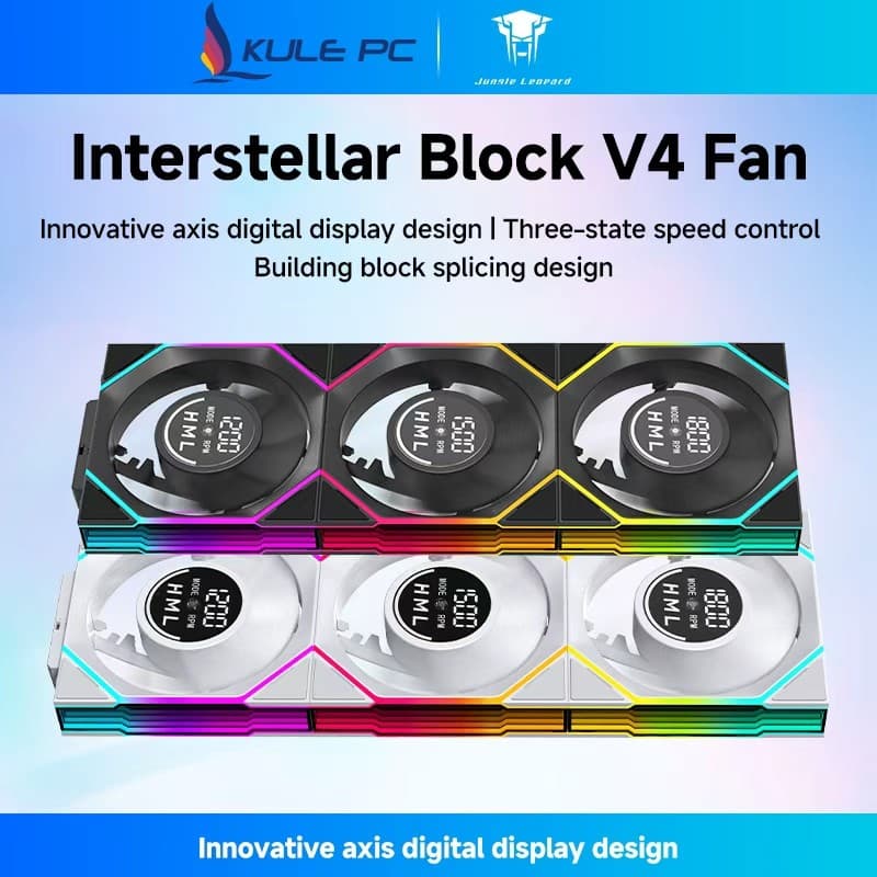 Jungle Leopard Interstellar V4 Building Block พัดลม 120 มม.สีดําสีขาว PC พัดลมความเร็วดิจิตอลจอแสดงผล / 3…