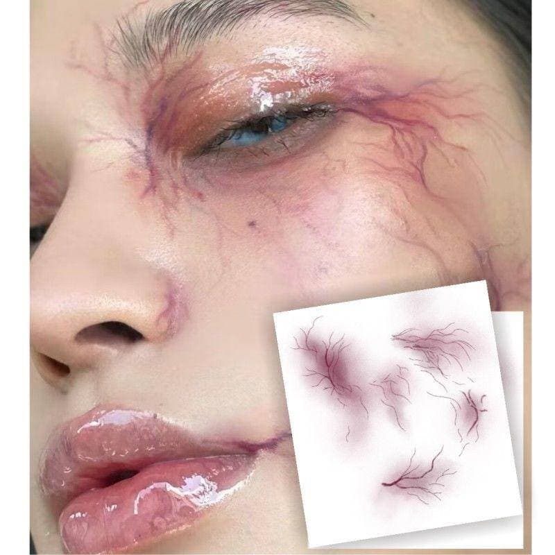 สติ๊กเกอร์รอยสักชั่วคราว ฮาโลวีน Bruise Tattoo สติกเกอร์รอยแผลเป็นสติกเกอร์เหมือนจริง 3D Powder Blusher…