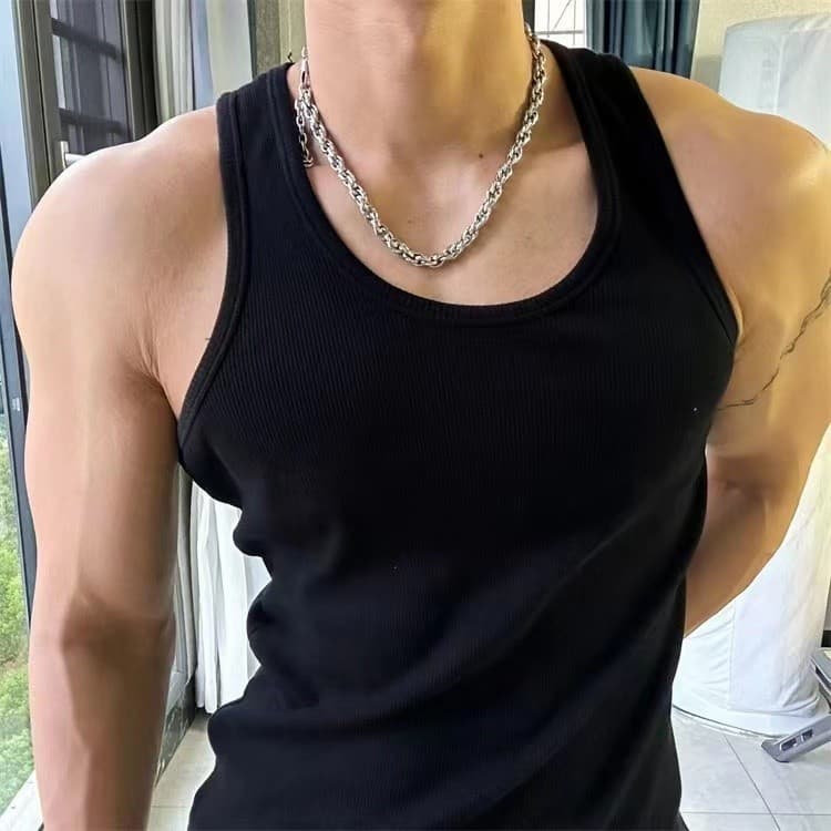 เสื้อกั๊กผู้ชายฤดูร้อนแฟชั่นอินเทรนด์ใหม่ผ้าฝ้ายแท้เวอร์ชั่นเกาหลีของอุปสรรคกีฬาเสื้อกั๊ก