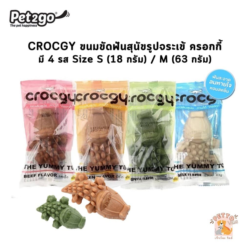 Crocgy ครอกกี้ ขนมขัดฟันสุนัขรูปจระเข้ Size S (18 กรัม) Size M (63 กรัม) รูปที่ 1