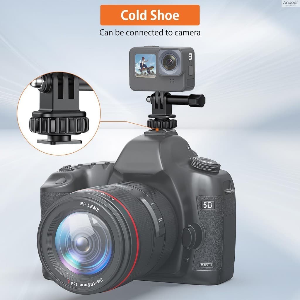 Vrig AC24 กล้องกีฬาอะแดปเตอร์เมาท์รองเท้าเย็น 180° ปรับได้ด้วย1/4นิ้วสกรูหลุมขาตั้งกล้องเปลี่ยนภูเขาสําหรับฮีโ…
