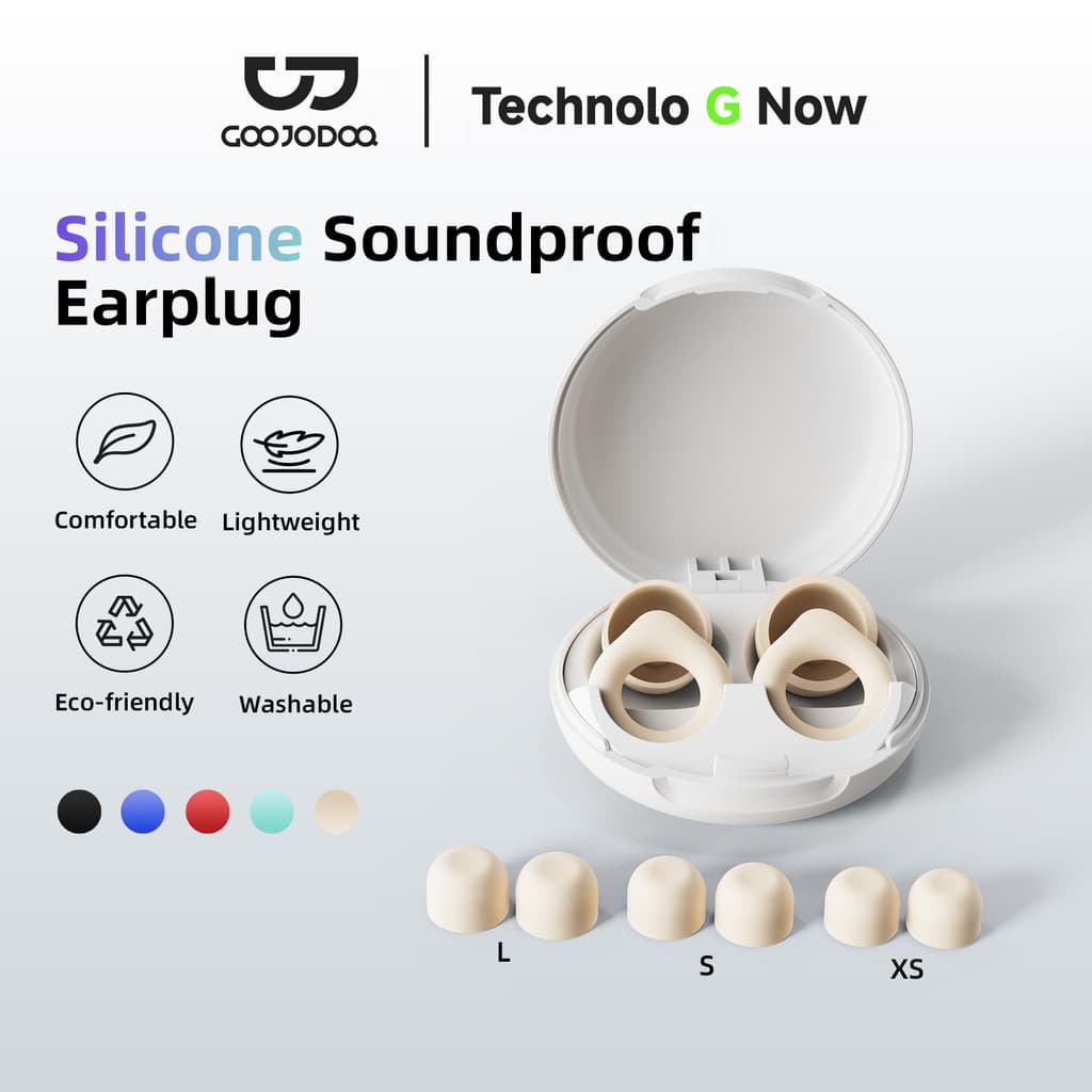GOOJODOQ 24dB ที่อุดหูตัดเสียงรบกวนซิลิโคนนุ่มพิเศษ 4 ขนาด Secure Fit สําหรับการนอนหลับและการเดินทาง