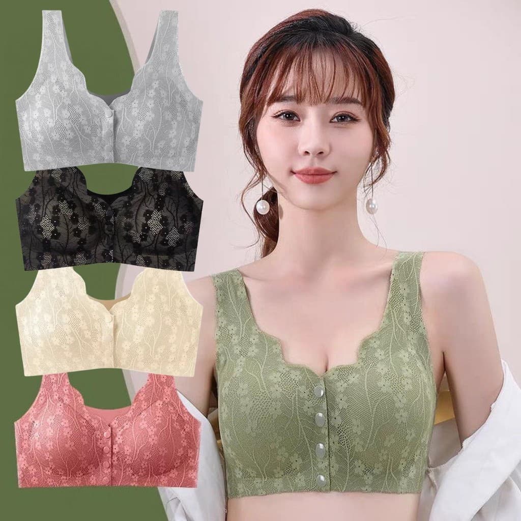 บรากระดุมหน้า เสื้อชั้นในลูกไม้ ไร้ขอบ ไร้โครง ฟองน้ําบาง มีไซส์ใหญ่ ผ้านุ่ ระบายอากาศ สวมใส่สบาย…