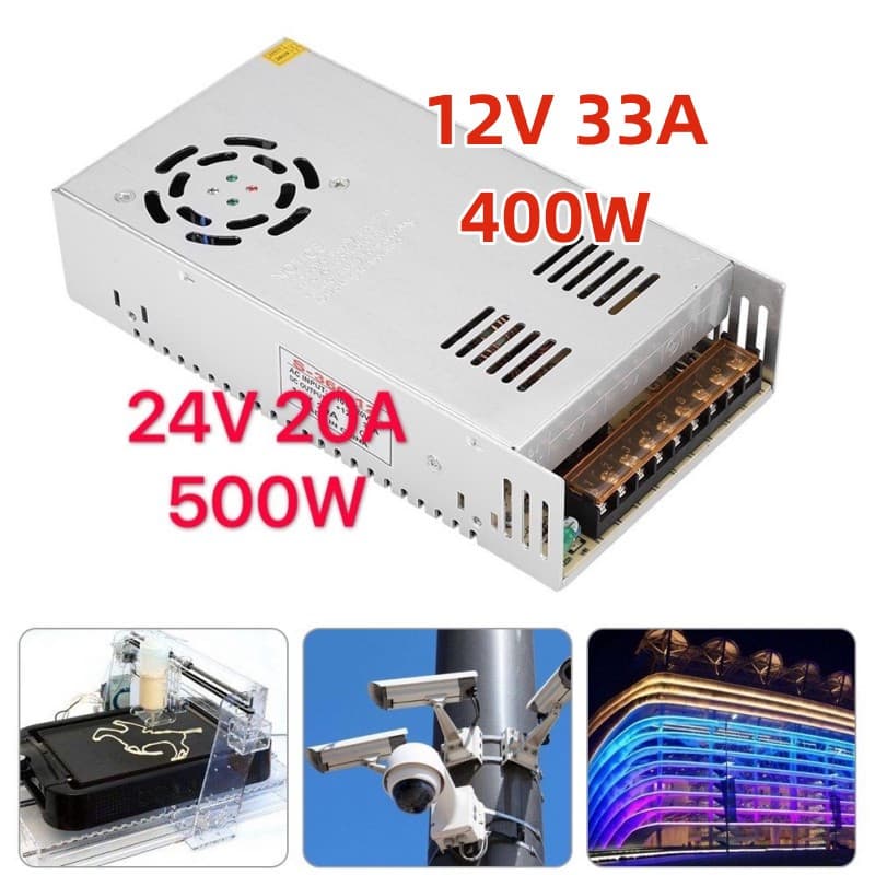 สวิตชิ่งเพาเวอร์ซัพพลาย Switching Power Supply 24V 20A 500W 12V 33A 400W(สีเงิน) Watt สําหรับกล้องวงจรปิด