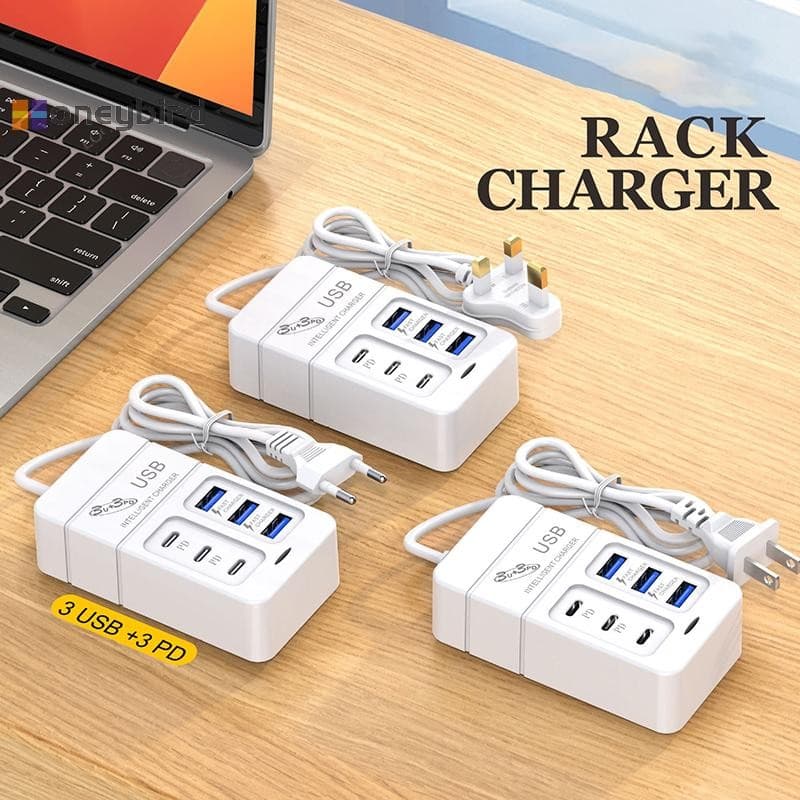 Honeybird 1PC US Plug 6 พอร์ต Multiport USB Charger 35W PD Type-C โทรศัพท์มือถือ Fast Charge Wall Chargers…