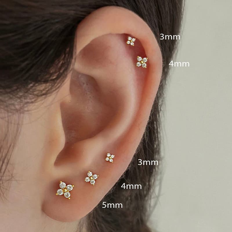 Dainty ดอกไม้ Gold Plated ต่างหูสําหรับผู้หญิงกระดูกอ่อนหูแหวน Zircon Gold/เงิน/rose Gold Clover… รูปที่ 1