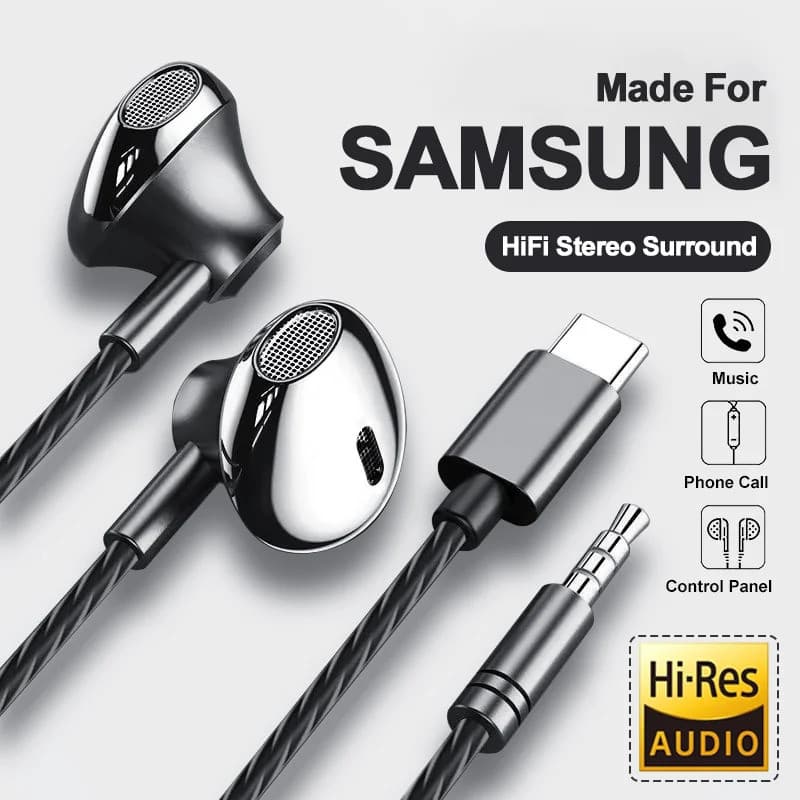 USB Type C หูฟังไฮไฟเบสสเตอริโอควบคุมระดับเสียงไมค์3.5มิลลิเมตรสายหูฟังสําหรับ galaxy S24 S23 S22 S21อัลตร้า…