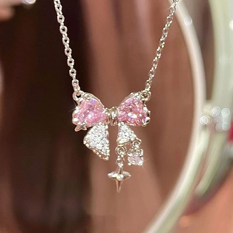 สร้อยคอโบว์สีชมพู น่ารัก สร้อยคอแฟชั่นสําหรับสาวหวาน ของขวัญวันพิเศษ พร้อมส่ง