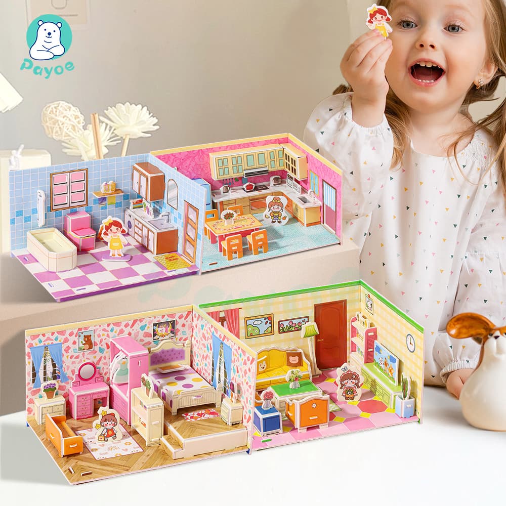 PAYOE จิ๊กซอว์3D ของเล่นเด็ก DIY ปริศนากระดาษ ช่วยพัฒนาทักษะการทํามือของเด็ก โมเดลปริศนา 3 มิติ