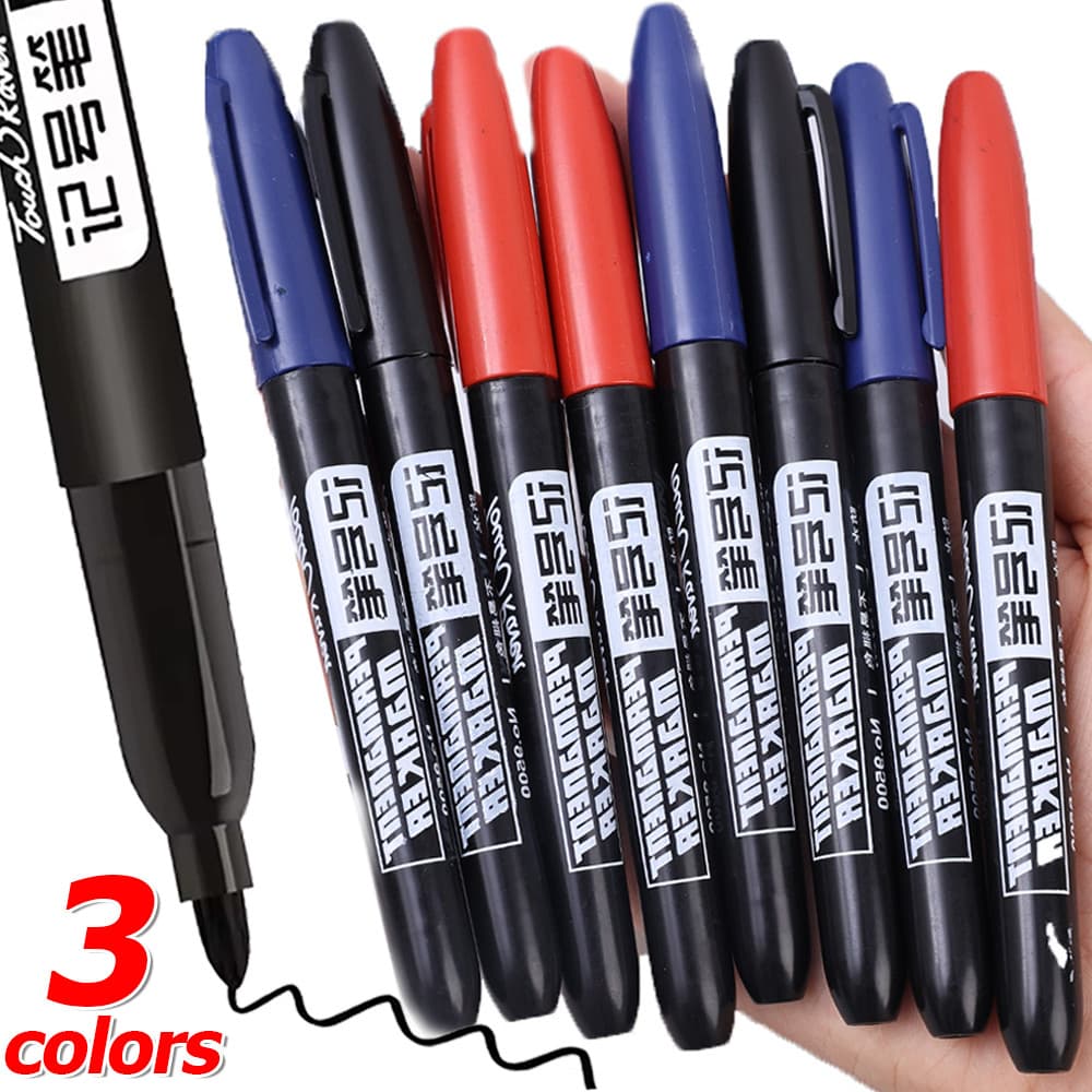 1.5 มม. Thin Nib Black Blue Red Ink Marker - ปากกามาร์กเกอร์ถาวรกันน้ําแห้งเร็ว - อุปกรณ์เครื่องเขียนโรงเรียน
