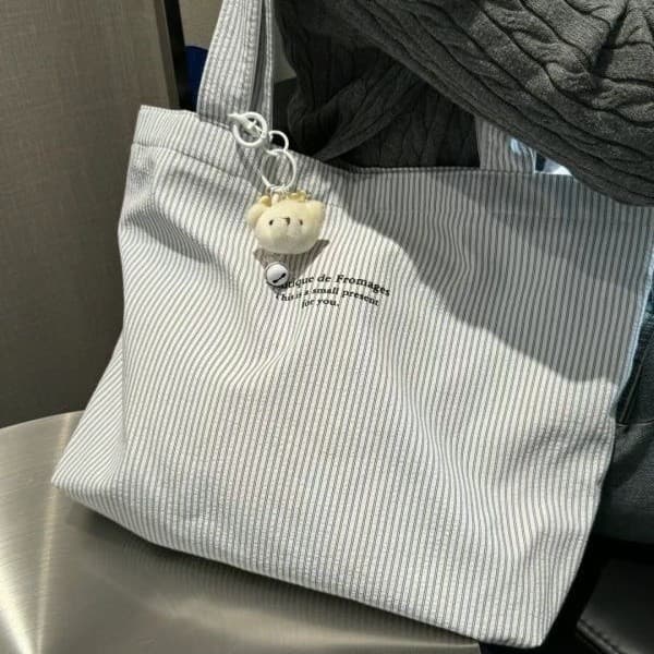 ใหม่ Casual Stripes Simple Large-ความจุ Commuter Canvas Bag All-Match Fresh One-Shoulder Portable Tote