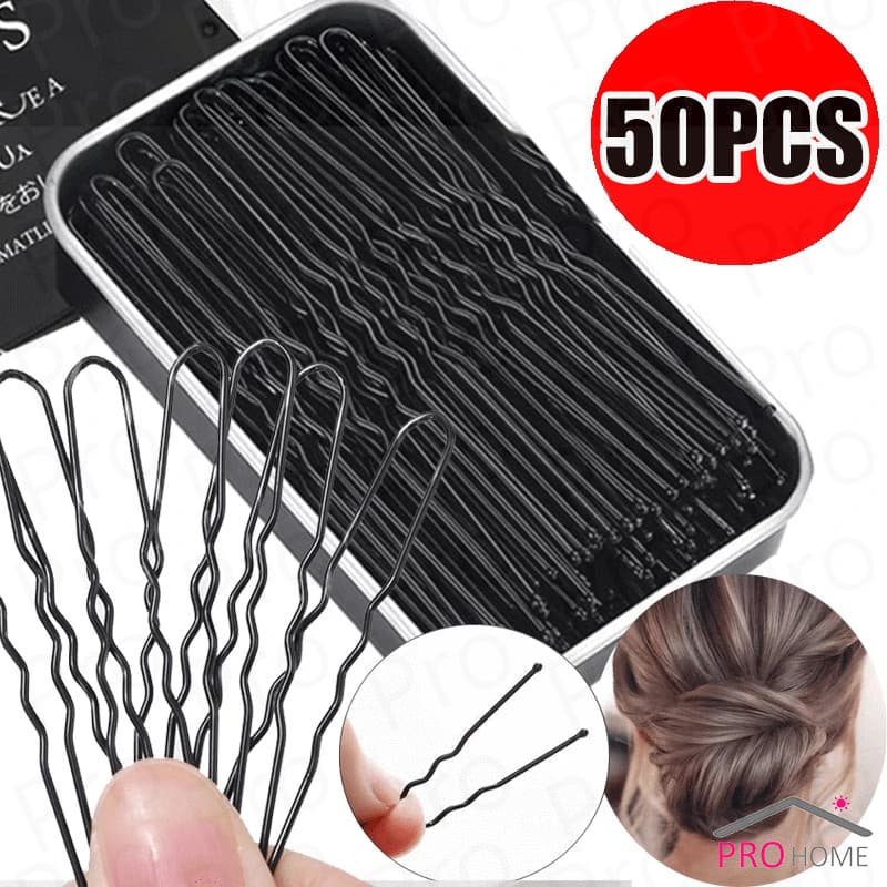 Prohome 50Pcs กิ๊บตัวยู U กิ๊บดํา ปลอดภัย กิ๊บพิธีการ เครื่องมือจัดแต่งทรงผม Hairpin