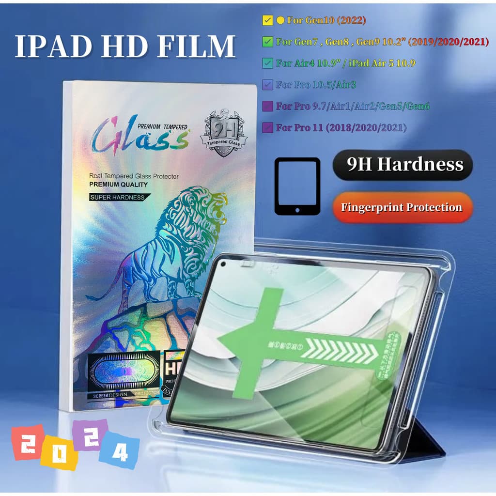 ฟิล์มกระจกเต็มจอ แปะง่าย การจัดตําแหน่งอัตโนมัติ สําหรับ ipad air4 / 5 10.9 gen7 / 8 / 9 10.2 gen5 / 6 กันรอย…