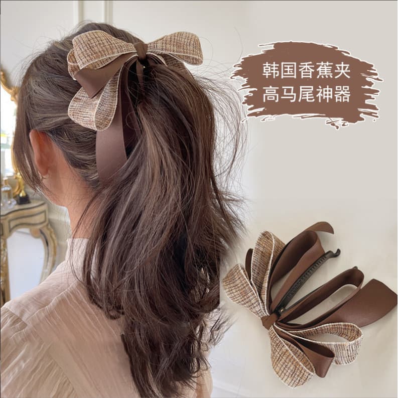 Bow banana clip กิ๊บกล้วย ผ้าทวิส ผ้าริ้บบิ้น ขนาด 11.5cm.การันตรีวัสดุดีมาก งานสวย เก็บผมหนาได้…