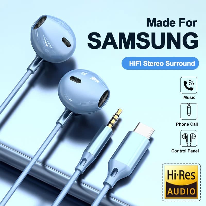 สําหรับ Samsung หูฟัง HIFI Surround Sound In-Ear USB Type C 3.5มม. พร้อมสายไฟควบคุมปลั๊กอุดหูแบบมีสายสําหรับ…